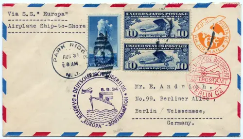 Katapult 1934 USA Brief Park Ridge Rohrpost Weissensee Catapult H 176 a / 1432