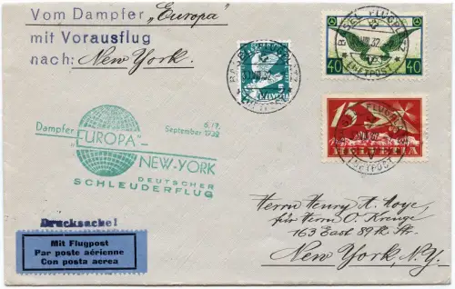 Katapult 1932 Schweiz Brief Basel Flugplatz New York Catapult H 105 a / 1433