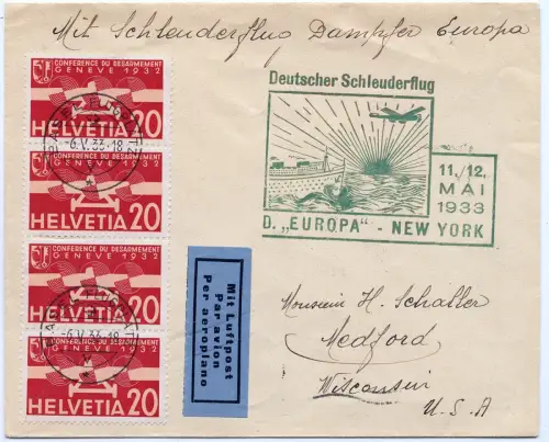 Katapult 1933 Schweiz Brief Basel Flugplatz MeF USA Catapult H 113 a / 1438