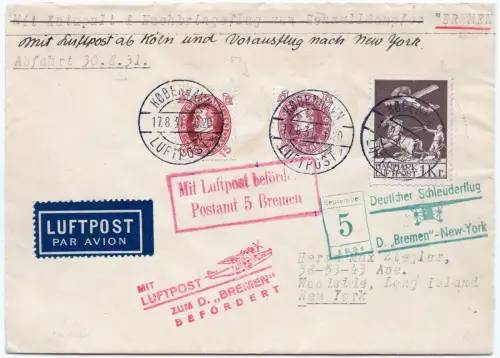 Katapult 1931 Dänemark Brief Kopenhagen Nachbringeflug NY Catapult H 68 c / 1439