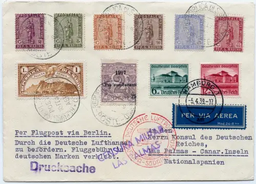 Katapult 1939 San Marino Dt. Reich MiF Lufthansa FFM - Las Palmas / 1442