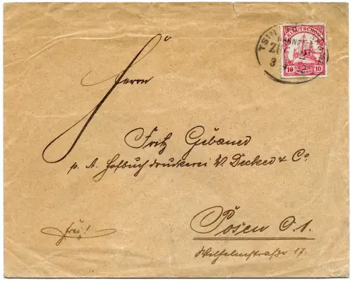 Kiautschou 1902 Brief Bahnpost Tsingtau-Kaumi 3.4.02 Zug 2 Posen / 181