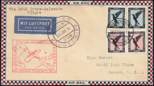 Dt. Reich 1931 DO-X 1. Überseeflug MiF 6 RM Newark USA Brief Harms 7 b DOX/ 1444