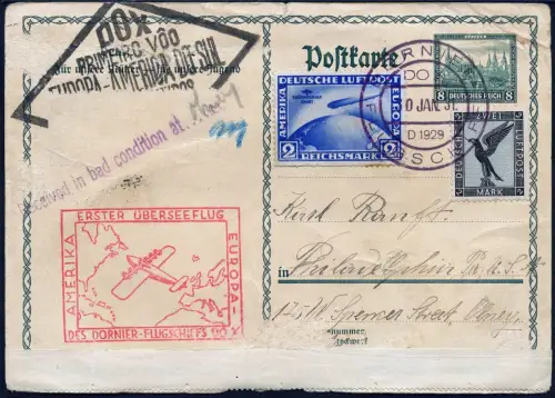 Dt. Reich 1931 DO-X 1. Überseeflug Bordpost Wasserschaden Harms 24 c DOX/1445