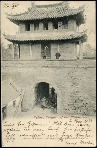 Kiautschou 1899 AK Tsimo Tempel Stadtmauer V 46c Tsingtau a Bromberg Posen / 194