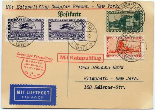 Katapult 1930 Saargebiet Ganzsache ZuF Saarbrücken USA Catapult H 16 a / 1457