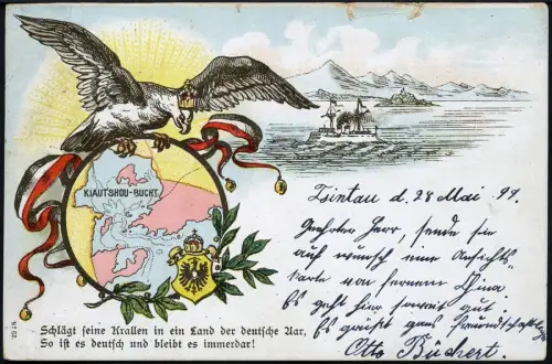 Kiautschou 1899 AK Deutscher Aar Kriegsschiff V 3 II Tsintau Cöthen Anhalt / 195