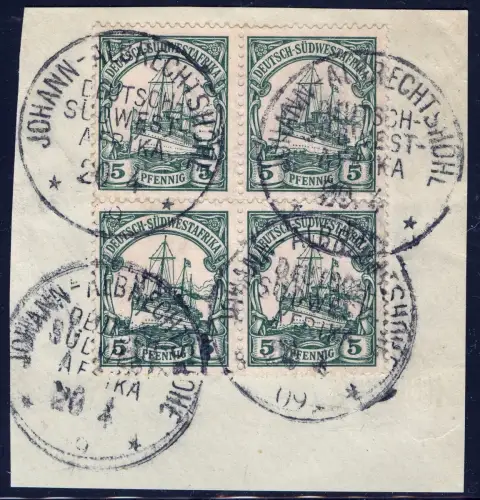 DSWA 1909 Michel 26 Block/4 ° Johann-Albrechtshöhe 20/4/09 Briefstück BPP / 180