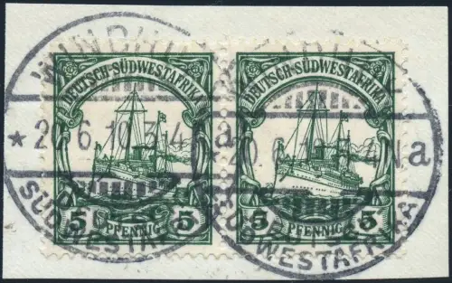 DSWA 1910 Michel 25 Paar ° Windhuk a 20/6/10 Briefstück Geprüft Bothe BPP / 106