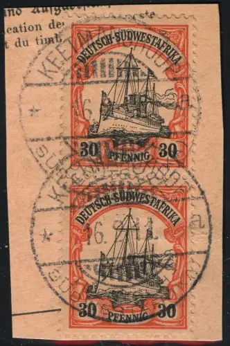 DSWA 1911 Michel 16 Paar ° Keetmanshoop a 16/2/11 Briefstück/Postanweisung / 175