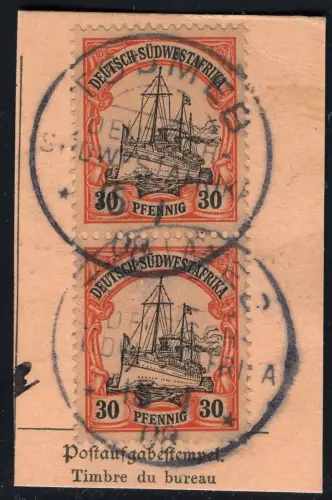 DSWA 1908 Michel 16 Paar ° Tsumeb 15/1/08 Kabinett Briefstück/Postanweisung/ 171