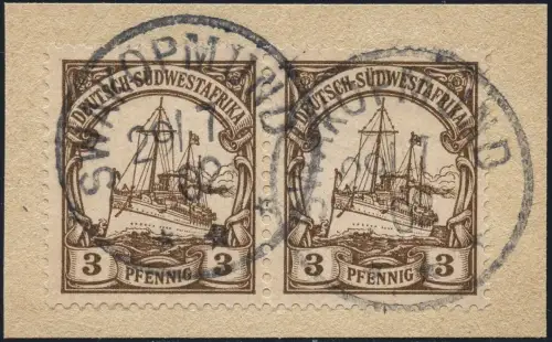 DSWA 1902 Michel 11 Paar ° Swakopmund 29/7/02 Briefstück Luxus / 97