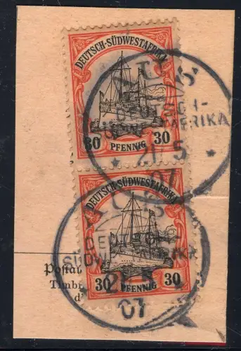 DSWA 1907 Michel 16 Paar ° Aus 21/5/07 Type 3 Briefstück/ Postanweisung / 174