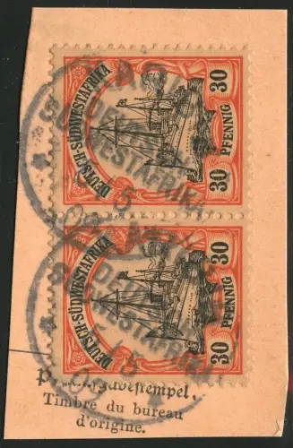 DSWA 1909 Michel 16 Paar ° Karibib 5/5/09 Type 1 Luxus Briefstück/PA / 133