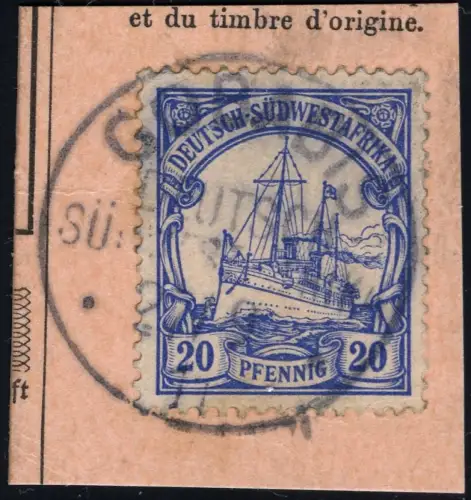 DSWA 1911 Michel 14 ° Gobabis 27/9/11 Kabinett Briefstück/Postanweisung / 164