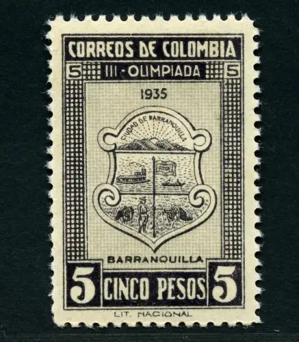 Kolumbien 1935 Barranquilla Olympiade Wappen 5 Pesos 365 MNH / 490