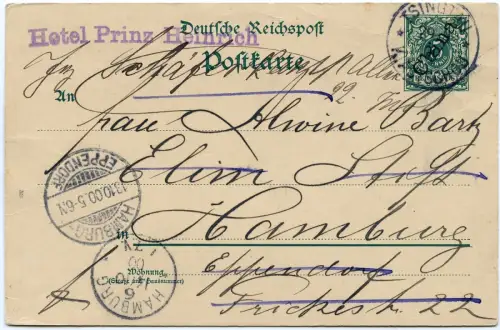 Kiautschou 1900 Vorläufer-Ganzsache VP 5 Hotel Prinz Heinrich Hamburg / 213