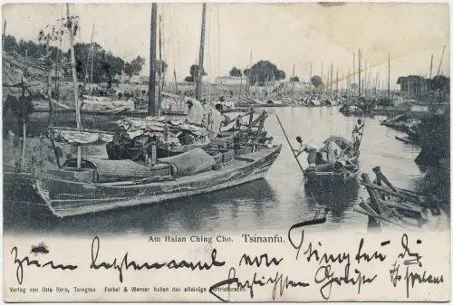 Kiautschou 1905 AK Tsinanfu Hafen Boote Tsingtau Oberwarngau Bayern / 215