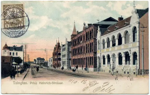 Kiautschou 1906 AK Prinz Heinrich-Strasse Tsingtau Nürnberg Nachsendung / 223