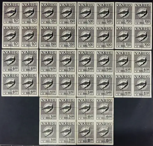 Brasilien VARIG 1931 Kpl. Satz Akzeptierte Entwürfe Blocks/4 Kartonpapier V14-23