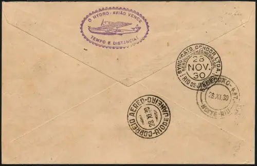 Brasilien 1930 Reko-Brief MiF VARIG/Condor Pelotas Porto Alegre Rio / 967 RAR