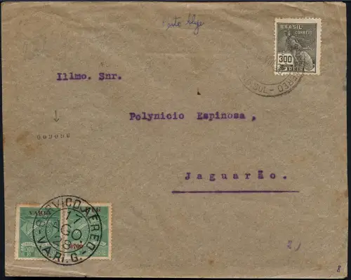 Brasilien 1928 VARIG Luftpost-Brief MiF V 1 II + V 2 II Jaguarao RAR / 1251
