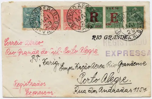 Brasilien 1929 VARIG Reko-Express Brief Rio Grande V 1, 3, 4 Porto Alegre / 1249