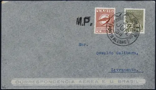 Brasilien 1934 Brief Porto Alegre VARIG MiF V 50 (!) Livramento / 966