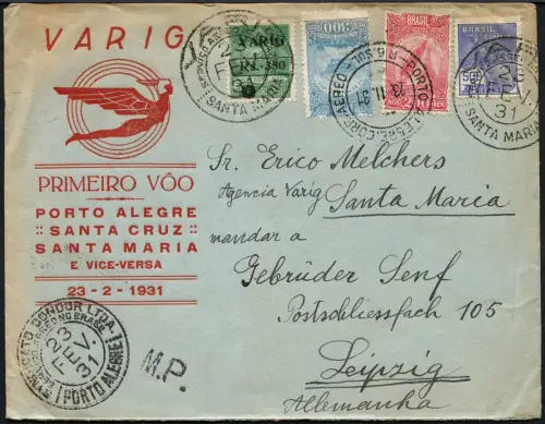 Brasilien 1931 VARIG Erstflug Santa Cruz Santa Maria Leipzig Deutschland / 1253
