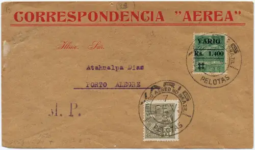 Brasilien 1931 VARIG Luftpost-Brief MiF V9 Pelotas nach Porto Alegre / 1248