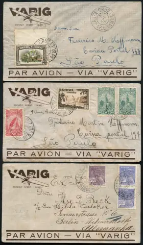 Brasilien 1935-1939 VARIG-Vordruck-Luftpost-Briefe (3) Deutschland + Inland / 23