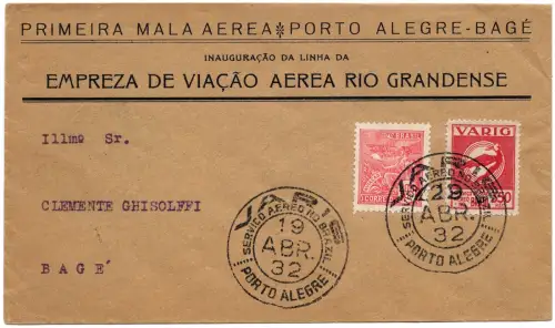 Brasilien 1932 First Flight Erstflug FFC VARIG Porto Alegre Bage Brief / 1343