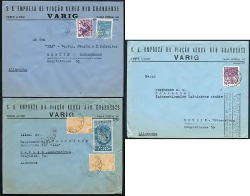 Brasilien 1937-1939 VARIG-Vordruck-Luftpost-Briefe (3) Luftfahrt-Archiv ILA / 24