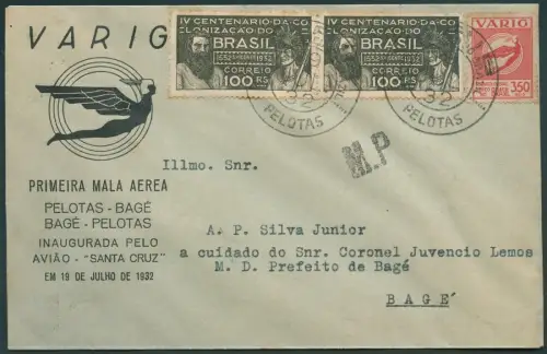 Brasilien 1932 VARIG First Flight Cover MiF V15 Pelotas - Bage und zurück / 19