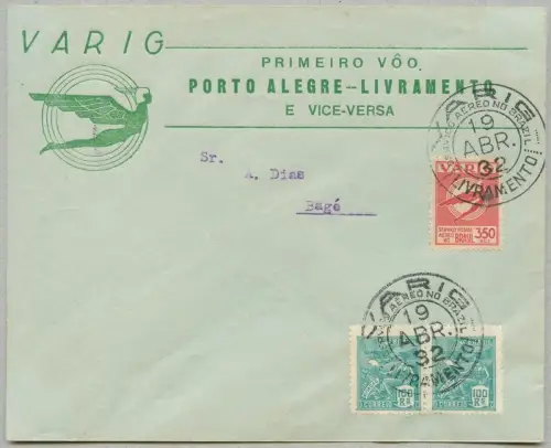 Brasilien 1932 VARIG First Flight Erstflug MiF V15 Porto Alegre - Livramento / 2