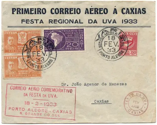 Brasilien 1933 First Flight Erstflug Varig Porto Alegre - Caxias / 1385