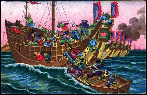 Kiautschou 1910 AK Seeschlacht Mongolen Tsingtau an SMS Posen Kiel / 224