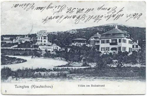 Kiautschou 1909 AK Villen am Badestrand Tsingtau nach Gotha / 229
