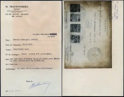 Brasilien 1930 Condor C10 Inverted Overprint Cover Belmonte Certificate / 28 RAR