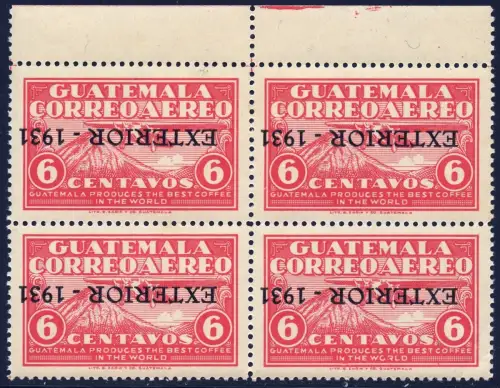 Guatemala 1931 Flugpost Flugzeug Agua-Vulkan 254 K Aufdruck kopfstehend MNH