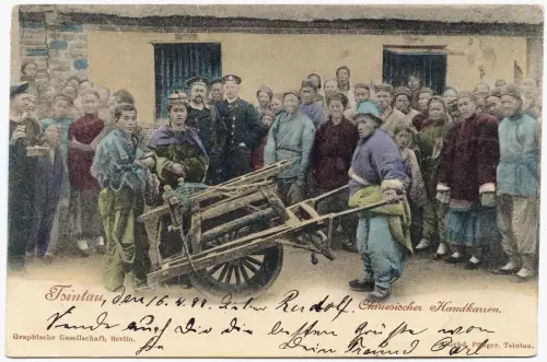Kiautschou 1900 AK Chinesische Handkarren MSP 38 SMS Gefion Tsingtau Guben / 234