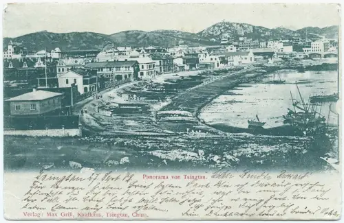 Kiautschou 1903 AK Panorama Tsingtau SMS Fürst Bismarck MSP 43 Plauen / 236