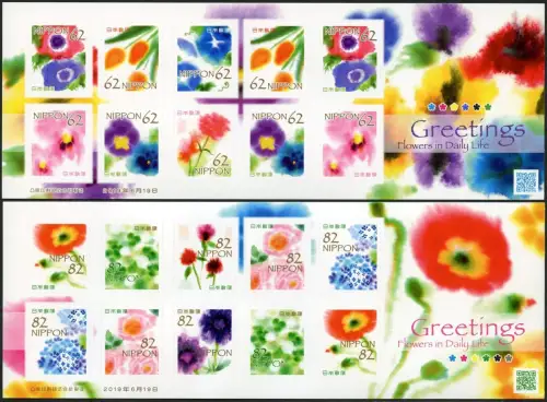 Japan 2019 Grußmarken Blumen Blüten Pflanzen Flowers Kleinbögen Postfrisch MNH