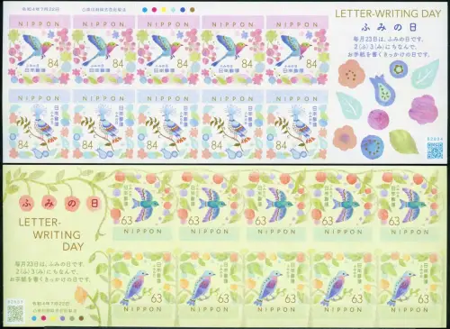 Japan 2022 Briefeschreiben Vögel Letter-Writing Day Birds Kleinbögen MNH