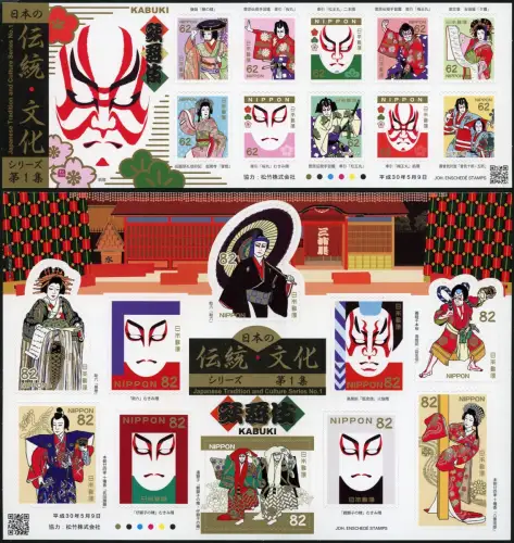 Japan 2018 Kabuki Theater Schauspieler Kulturerbe 9055-9074 Kleinbogen MNH