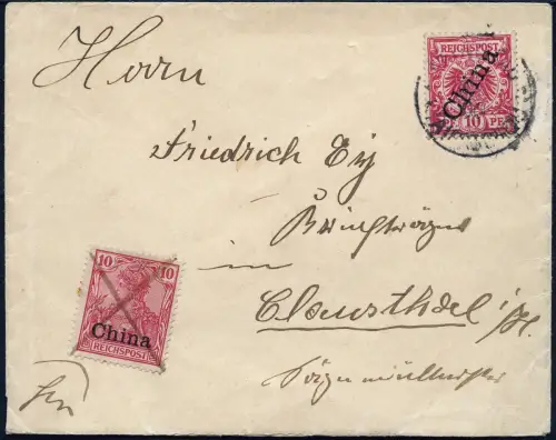 Kiautschou 1900 Vorläufer-Brief EF V 3 II Tsingtau nach Clausthal gelaufen / 251