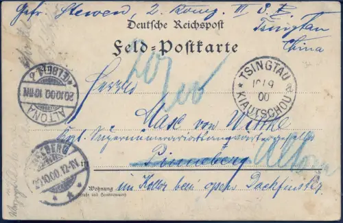 Kiautschou 1900 Boxeraufstand Frühe Feldpostkarte 10.9.00 Pinneberg Nachsdg /254