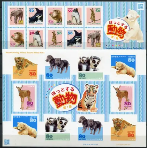 Japan 2013 Junge Tiere Zoo Eisbär Wolf Tiger Pinguin 6544-6553 Kleinbögen MNH