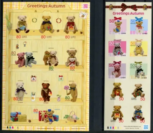 Japan 2012 Teddybären Grußmarken Herbst Teddy Bears 6115-6134 Kleinbögen MNH