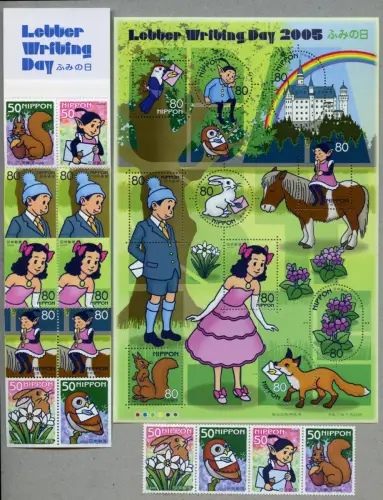 Japan 2005 Briefeschreiben Zeichnungen Comic 3867-3880 A/D/E incl Markenheft MNH